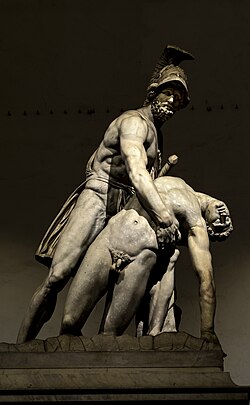 The Pasquino Group (also known as Menelaus Carrying the Body of Patroclus or Ajax Carrying the Body of Achilles) is a group of marble sculptures that copy a Hellenistic bronze original, dating to ca. 200–150 BCE